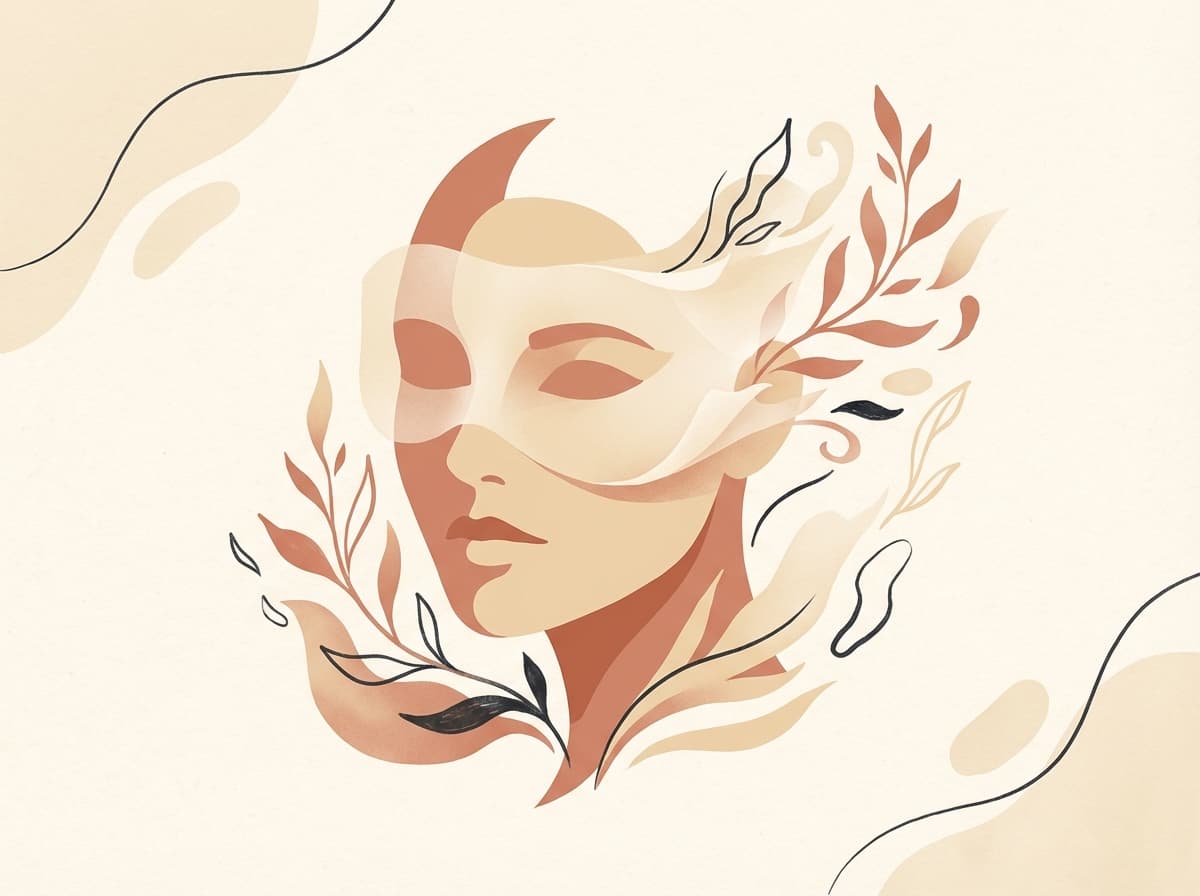 Illustration of a figure with a translucent mask, representing social camouflaging